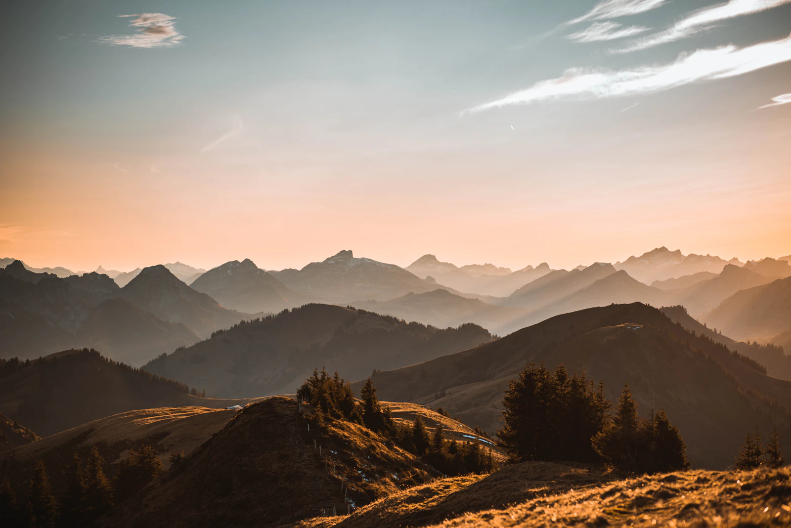 Mountain ridges at dusk